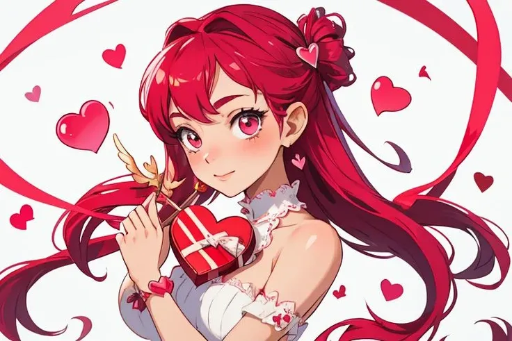 high quality, masterpiece, 1girl, valentine, cupid, heart, red, pink, white