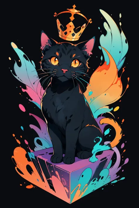 masterpiece, best quality, ultra high res, a cute (cat), (animal:1.2), beautiful, visually stunning, elegant, incredible details, award-winning painting, high contrast, vector art, line art, splatter, flat color, color merge gradient, (kitten:0.7), (dark orange theme:1.2), neon color, glowing, neon, (fluffy:1.19), crown, cat eyes, happy, violet, kitten