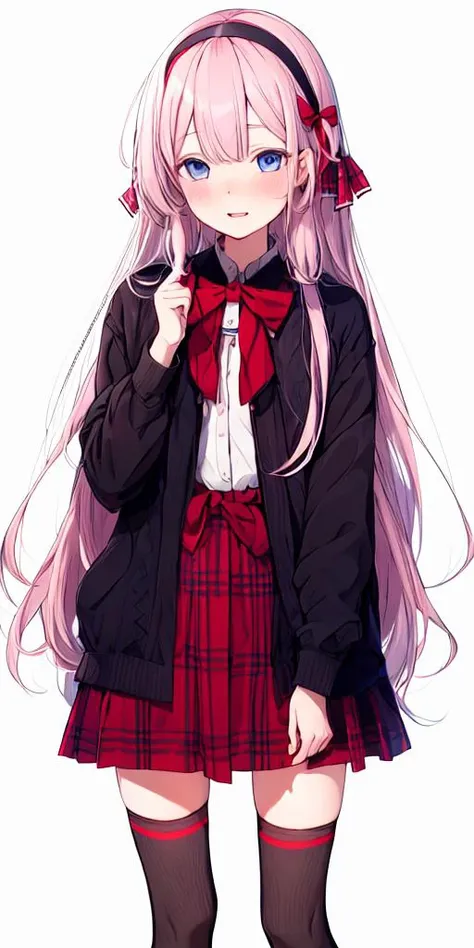suo_sango,<lyco:suo_sango3:0.8>,1girl, solo, long hair, hair, hairband, bangs, blush, blue eyes, bow, black hairband, plaid bow, long sleeves,teeth, very long hair, red bow, :d, upper teeth only, plaid,<lora:flat2:-0.5>,<lora:boldline2:-0.5>,<lora:saturation:0.5>,<lora:noline:-0.5>,<lora:flatBG:0.5>,<lyco:kotobuki:-0.75>