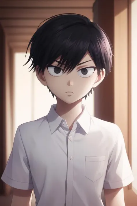 masterpiece, best quality, high quality, 1boy, solo, male focus, looking at viewer, upper body, <lora:kuro:0.72>, kuro, black hair, black eyes, short hair, ,