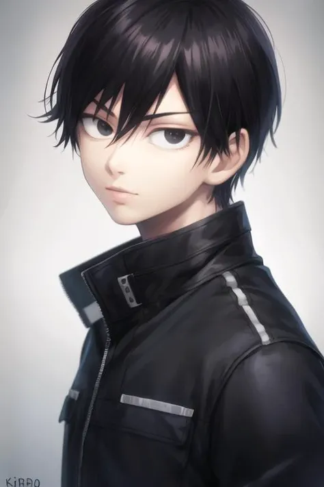 masterpiece, best quality, high quality, 1boy, solo, male focus, looking at viewer, upper body, <lora:kuro:0.66>, kuro, black hair, black eyes, short hair, realistic, jacket