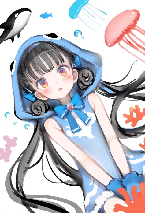 Cute girl , sitting, picture only dark blue and white, vulva reveal, colorless skin color, white skin color, girl, dark blue, long straight hair, dark blue hair, hot, vulva reveal, full character, hot, cute eyes, big eyes, big black pupils, cute big pupils, vulva reveal, blue liquid came out vulva dripping, non clothed