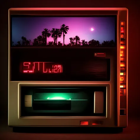 textless (retrowave:1) an old television with a palm tree on the screen <lora:RetroWave_LoraBooth:0.6>