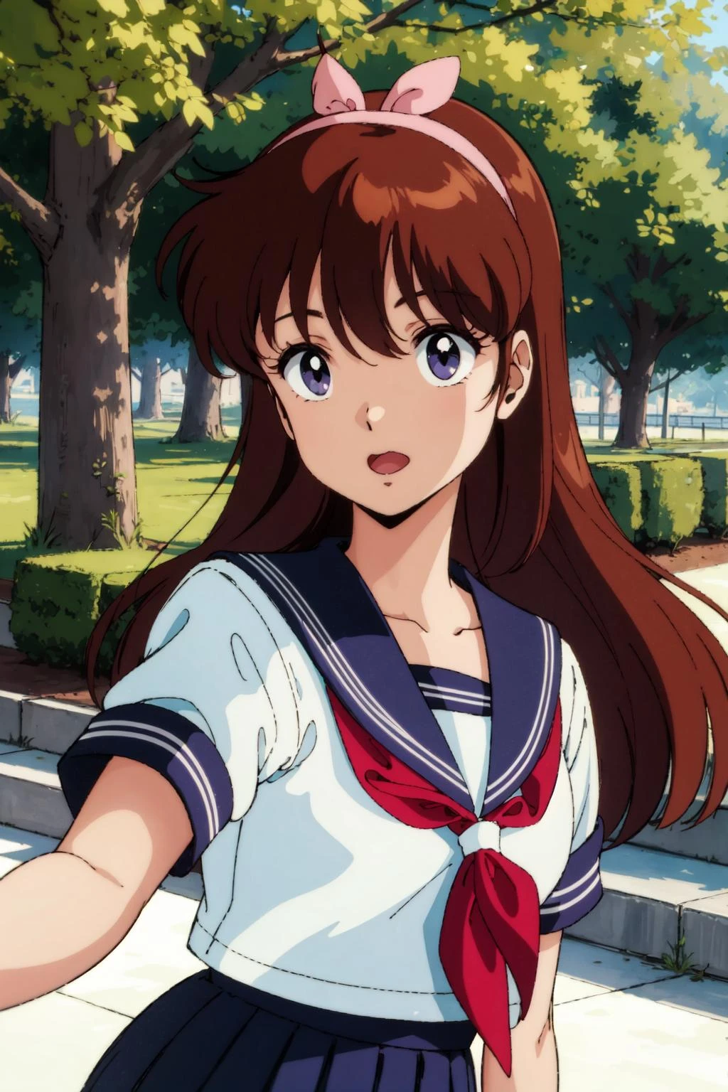 masterpiece, best quality, solo, 1girl, outdoor,
<lora:erikaV1:0.8>erika , long hair, serafuku, pink hairband,