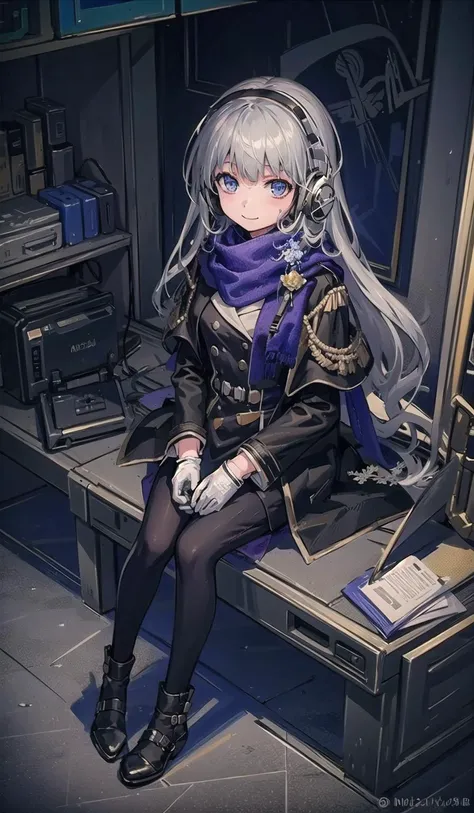(masterpiece,best quality, detailed), indoors, looking at viewer, 1girl, solo, full body, from above, smile, sitting, wariza,
origin,1girl, solo, headphones, blue scarf, long hair, gloves, black gloves, pantyhose, flower, black coat, looking at viewer, office background, <lora:bkornblume-pynoise-000014:1>