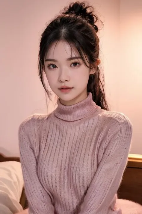 (best quality, lifelike), loose close-up shot, upper body, raw photo of a skinny woman posing in the middle of an empty room and wearing a pink knit sweater, turtleneck, <lora:mao_imazumi:0.8> photostudio, dim lighting, <lora:picxer_real:0.7> <lora:BlackBackground_1.0:0.75> black background