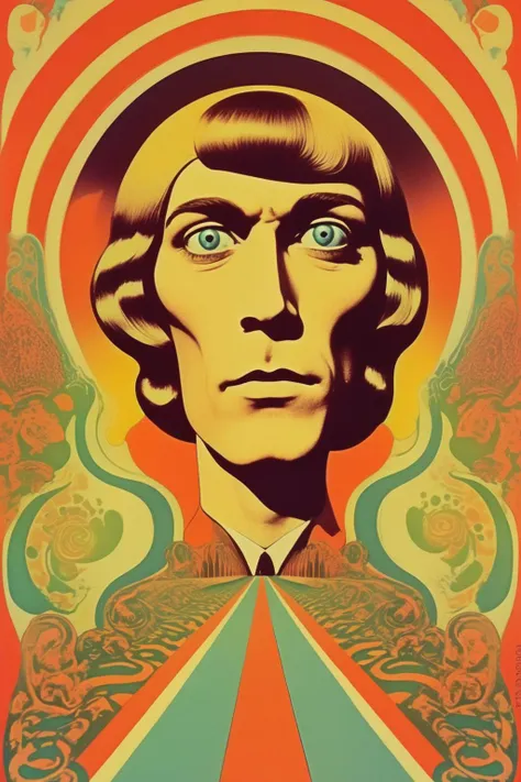 <lora:Victor Moscoso Style:1>Victor Moscoso Style - an entertainment poster bill from the sixties or seventies in psychedelic art nouveau, muted undertoned halftone risographic retrograded halfway finished, nearly not, naturalistic borderline and VacantBliss center, byBuruj style nonsensical noise