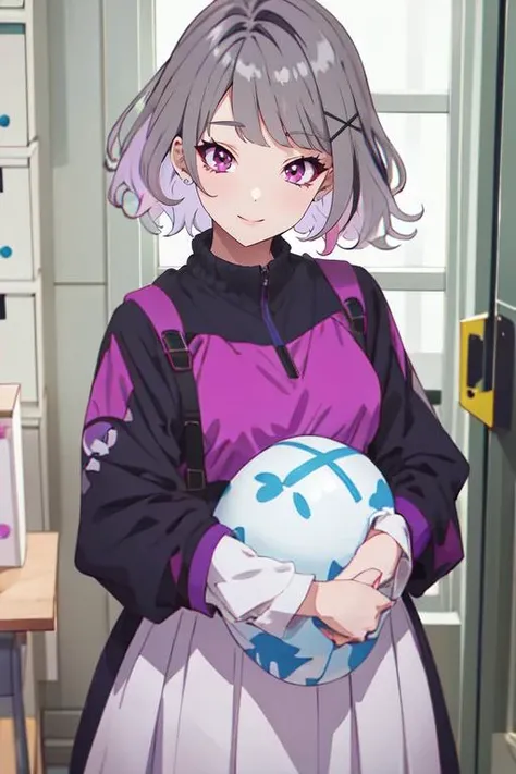 (best quality:1.1), (masterpiece:1.4), illustration, 1girl, solo, looking at viewer, , , anime coloring, , <lora:akari_tanikita:0.96>, akari_tanikita, grey hair, purple eyes, short hair, multicolored hair, , hairclip, easter costume, ,