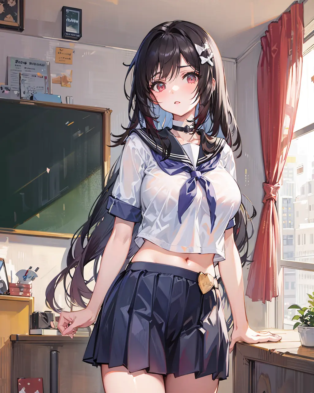 1girl,large breasts,midriff,
indoors,bedroom,standing,cowboy shot, ((school_uniform))
<lora:RoyalFortuneSuccubusV2:0.8>,