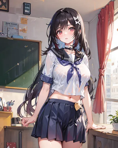 1girl,large breasts,midriff,
indoors,bedroom,standing,cowboy shot, ((school_uniform))
 <lora:RoyalFortuneSuccubusV2:0.8>,