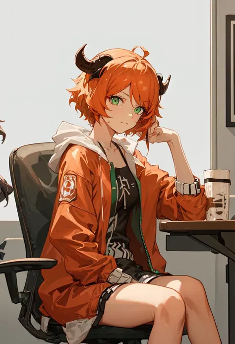 (safe:1.10), best quality, masterpiece, highres, solo, (croissant_arknights:1.10), sitting, sitting on chair, chair, cowboy shot, looking at viewer, 22 <lora:croissant_arknights:0.80>