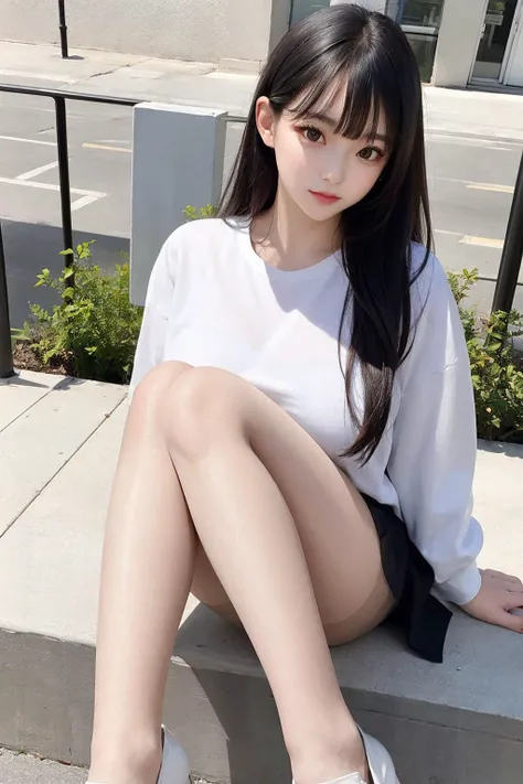 masterpiece, best quality, girl, highres, beautiful girl,
,extremely detailed_eyes,
\\,white shirt, skirt:1.2, pantyhose
,, skirt, <lora:nudepantyhose:0.6>,standing,long shot, <lora:koreanDollLikeness:0.6>,sitting,from above,