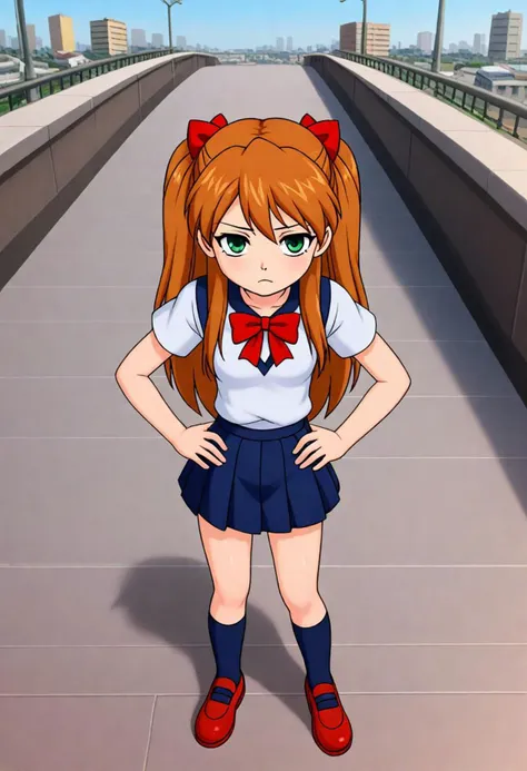 <lora:Hyper-SDXL-8steps-lora:1><lora:Fixhands_anime_bdsqlsz_V1:1>
zPDXL2, outdoors, city, tokyo, japan,
from above, hands on hips, Bored, A slack jaw, drooping eyelids, and a slightly uninterested gaze.,
1girl, solo, clothed, souryuu asuka langley, brown hair, green eyes, school uniform,
<lora:artist-k02_XL(pony)v10:0.9>