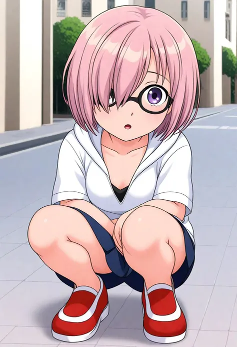 <lora:Hyper-SDXL-8steps-lora:1><lora:Fixhands_anime_bdsqlsz_V1:1>
zPDXL2, outdoors, city, tokyo, japan,
downblouse, squatting, Fearful, Wide-open eyes, a furrowed brow, and a slightly open mouth.,
1girl, solo, clothed, mash kyrielight, purple hair, hair over one eye, glasses, white hoodie,
<lora:artist-k02_XL(pony)v10:0.9>