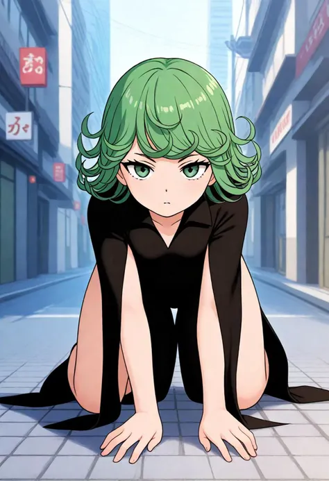 <lora:Hyper-SDXL-8steps-lora:1><lora:Fixhands_anime_bdsqlsz_V1:1>
zPDXL2, outdoors, city, tokyo, japan,
from behind, all fours, Stoic, Expressionless face with a neutral mouth and a neutral gaze.,
1girl, solo, clothed, tatsumaki, green hair, green eyes, black dress,
<lora:artist-k02_XL(pony)v10:0.9>