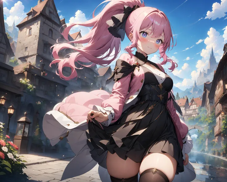 1girl, long pink hair, ponytail, black thigh-highs, masterpiece, best quality, very aesthetic, absurdres,
<lora:more_details:1> extra details, fine details,
<lora:PE_AnimeBG:0.7> outdoors, scenery, background, anime,
<lora:Aesthetic anime:0.8> aesthetic, very beautiful