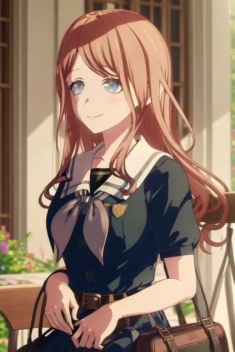 best quality, masterpiece, highres, solo, {nagasaki_soyo_bangdreamitsmygo:1.15}, long_hair, brown_hair, bangs, blue_eyes, smile, serafuku, upper_body, 1girl, belt, blush, breasts, dress, school_uniform, short_sleeves, white_dress, medium_breasts, neck_ribbon, night, ribbon, buttons, outdoors