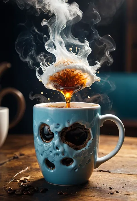 Abstract style photo, realistic , realism, 4k.
coffee mug with steam and foam
. Non-representational, colors and shapes, expression of feelings, imaginative, highly detailed