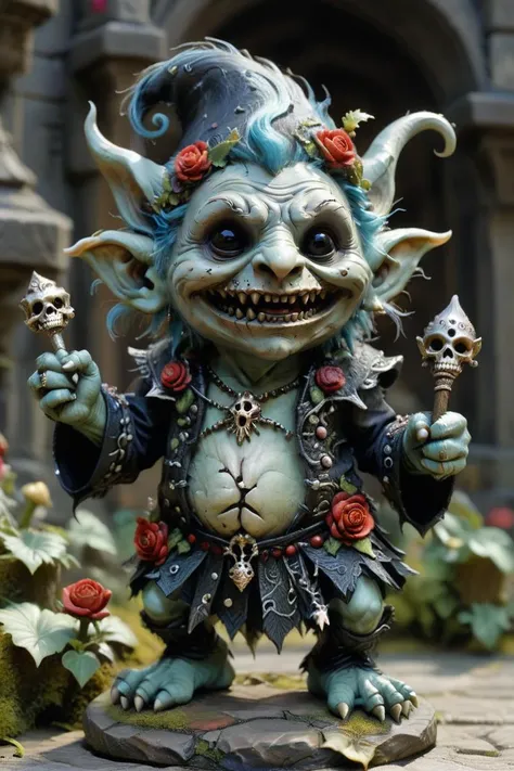 dansemacabre, best quality, masterpiece, cute troll with grotesque charm, intricate details, whimsical, magical<lora:dansemacabre:1>