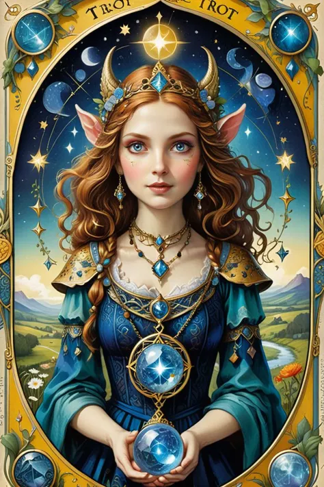 best quality, masterpiece, cute shapeshifter with deceptive charm, intricate details, whimsical, magical <lora:DUSK_XL_TAROTCARD_dadapt_cos_5e4:0.8> Tarot Card Style