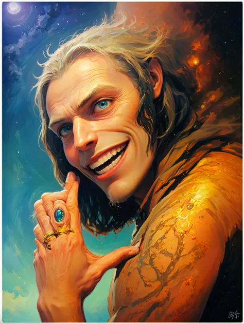 ethereal fantasy concept art of solo, smile, 1boy, male_focus, teeth, signature, grin, fingernails, evil_smile, old, old_man, crazy_eyes, evil_grin, old_woman . magnificent, celestial, ethereal, painterly, epic, majestic, magical, fantasy art, cover art, dreamy