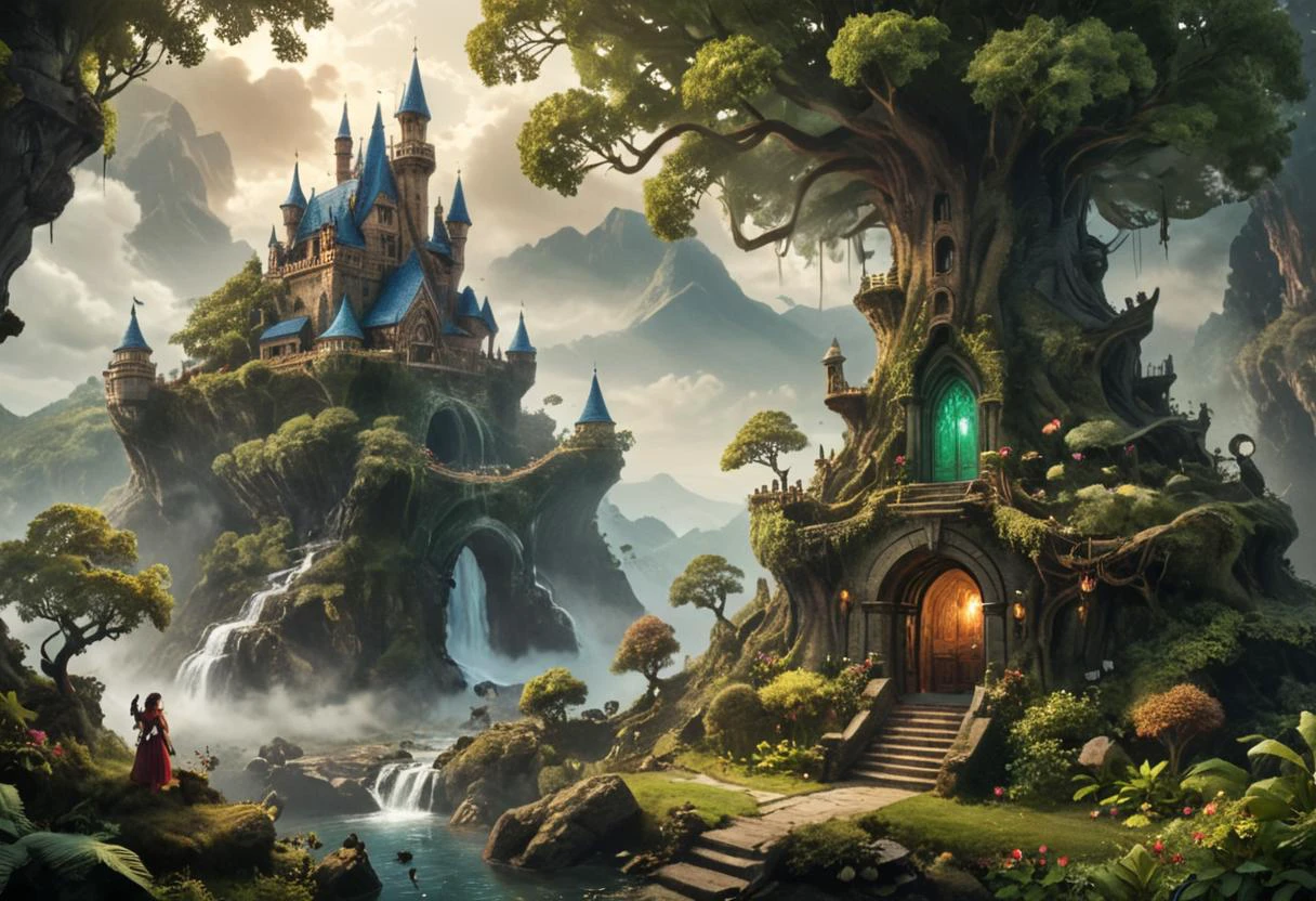 ethereal fantasy concept art of Wide angle digital illustration, (Fantasy book setting:1.3), Balanced composition, (Mythical creatures and monsters:1.2), Ancient castles, Enchanted forests, (Lush greenery:1.2), Towering trees, Mysterious fog, (Magical ambiance:1.3), Rich color palette, Intricate details, Vivid textures.Masterpiece,best quality,hi res,8k,hi res,8k,award winning,(sharp focus, intricate, highly detailed), lora:extremely_detailed:0.8> extremely detailed, magnificent, celestial, ethereal, painterly, epic, majestic, magical, fantasy art, cover art, dreamy