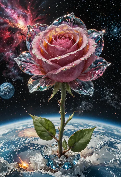 Masterpiece art of A crystal rose in space