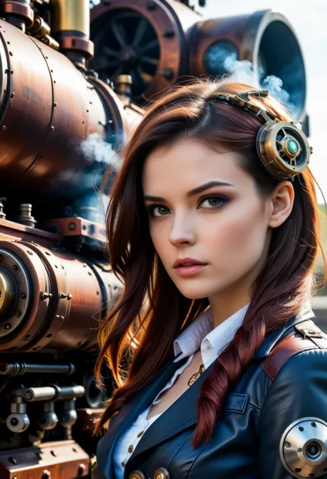 photo,photo, 8k portrait steaming engines, in a mecha-steampunk ,1girl, style.