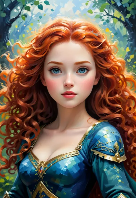 masterpiece, oil painting of Disney Princess Merida, in the style optical art