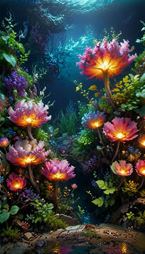 professional 3d model photography,(vibrant colors:0.8), a fantastic landscape at night covered in magical plantlife, (quantum waveform:0.7) . octane render, highly detailed, volumetric, dramatic lighting