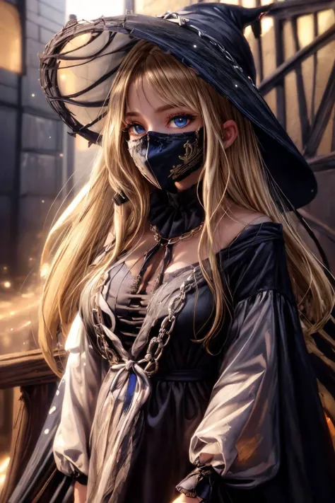 Beautiful Lighting, (1girl:(blonde hair:1.2), blue eyes, absurdly long hair), (real skin), <lora:l - L| :1>, <lora:y:1>, (outdoors:1.3),  <lora:age_slider-LECO-v1:-4>, <lora:l-a |tT:0.6>, <lora:MADGOD:0.8>, <lora:l-Tools-[ |tT:2>, 
(Masterpiece, Best Quality), highres, (8k resolution), centered, (ultra-detailed), madgod, solo, plague doctor, quaker hat, chains, black veil, black (beaked mask), mask, cloak, dress, volumetric lighting:1.1, dark, (details:1.2), sharp focus, floating particles, (depth of field), high quality, fuji 85mm, ruins, scenery, extremely detailed background, nightmare, 8k,  intricate, holding, scythe, long fingers, long fingernails, photorealistic, dslr, hdr, witch,