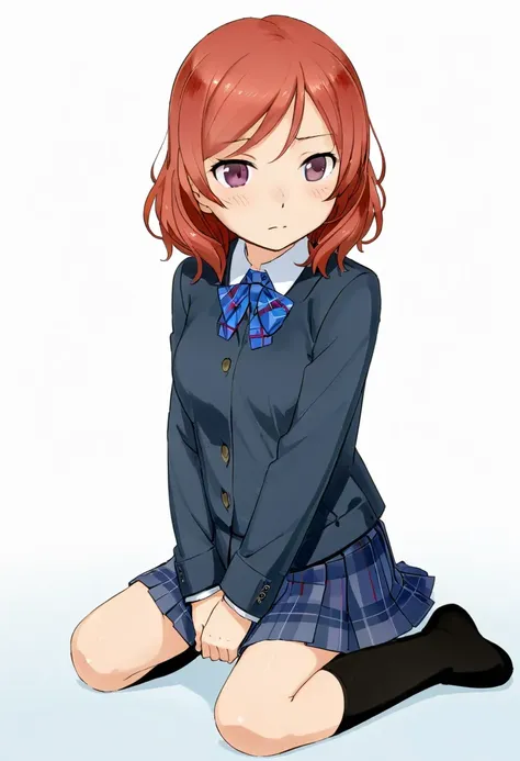 abmayo, 1girl, solo, nishikino maki, purple eyes, upper body, otonokizaka school uniform, kneeling