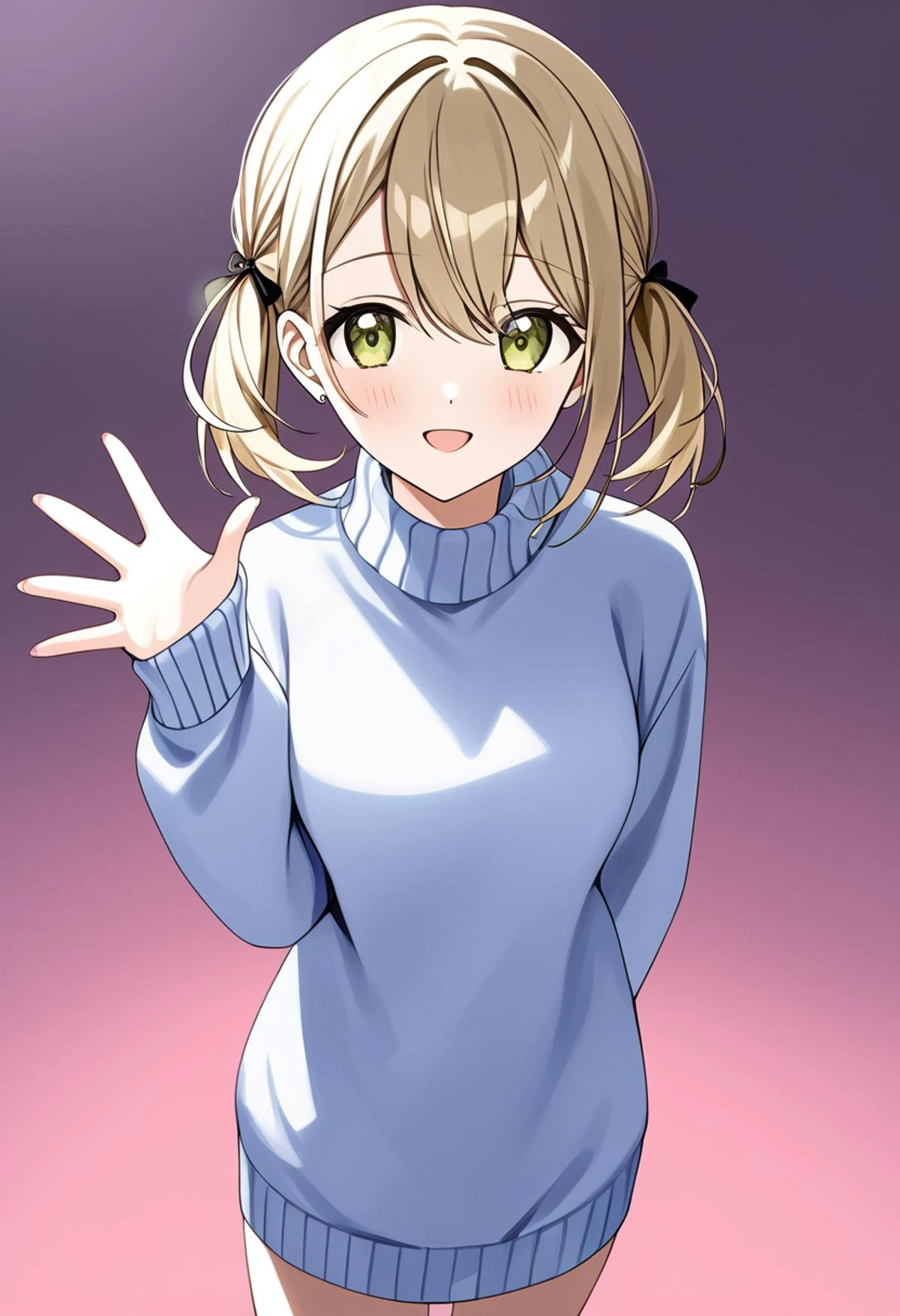 1girl, solo, azusawa kohane, project sekai, sweater, hand waving, masterpiece, best quality, very aesthetic, absurdres, amazing quality, beautiful color,