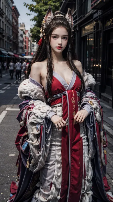 best quality,HDR,UHD,8K,Vivid Colors,solo,front view,(photo_(medium)),(looking at viewer:1.2),(1girl:1.3),(outside:1.5),(standing:1.5),furniture,bright light,<lora:add_detail:1>,<lora:yuzaoqian:0.75>,yuzaoqian,