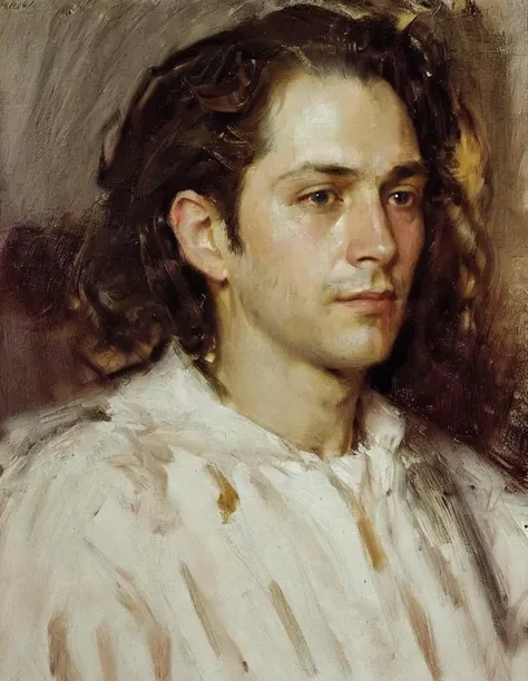 sargent,mucha, masterpiece, 1man, french cuirassier, 8K resolution, cinematic render of handsome male character portrait, messy hair, highly detailed, smirk