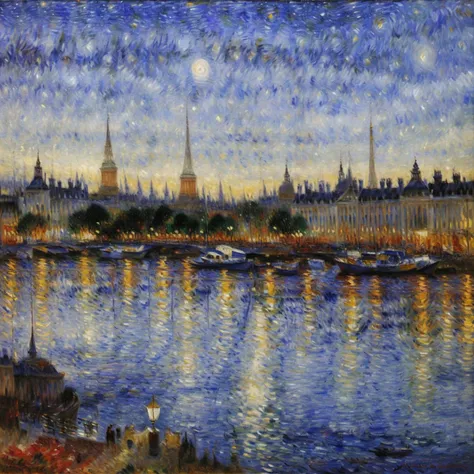 Renoir,no human,London Eye,scenery,night,starry sky, <lora:Renoir:1>