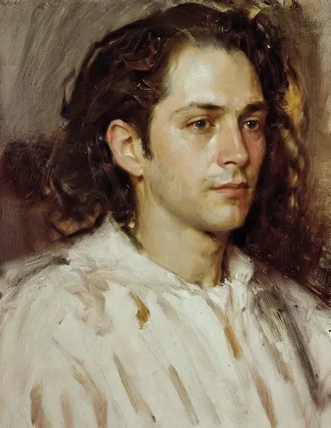 sargent,mucha, masterpiece, 1man, french cuirassier, 8K resolution, cinematic render of handsome male character portrait, messy hair, highly detailed, smirk