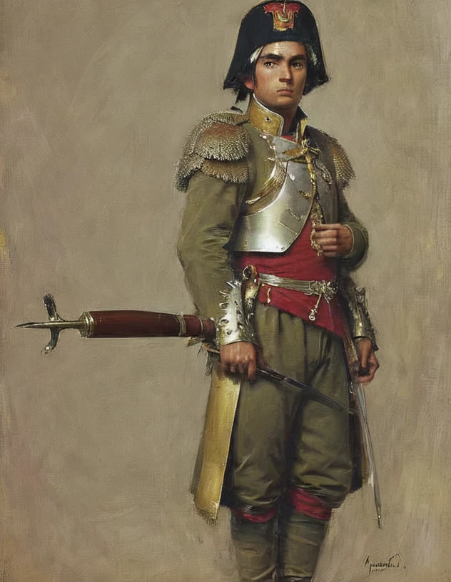 masterpiece, realistic, portrait of a napoleonic soldier, armor,
