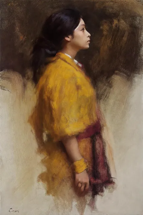 DEGAS, king,ctoil, 1girl, black hair, long hair, realistic, profile, lips, closed mouth, shirt,nice fingers,full body,