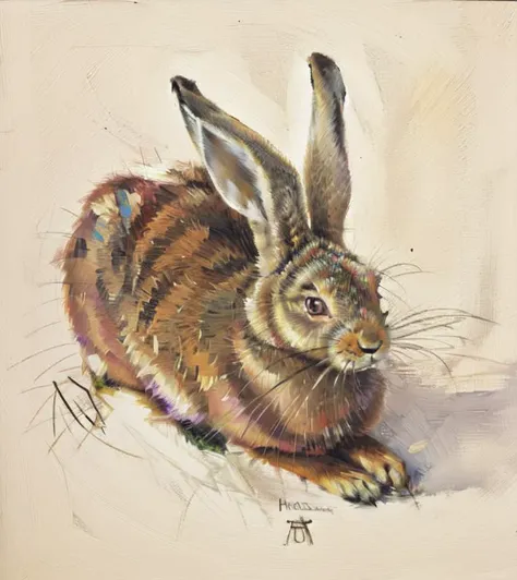 an oil painting on a hare