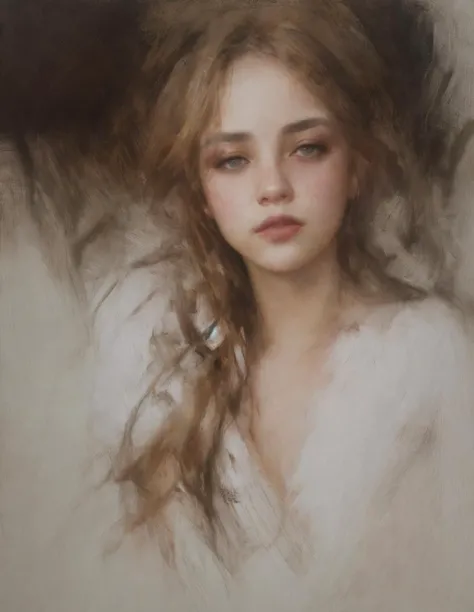 style of Casey Baugh, 1girl, black hair, long hair, lips, closed mouth,