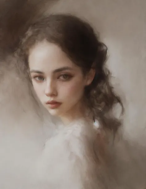 style of Casey Baugh, 1girl, black hair, long hair, lips, closed mouth,
