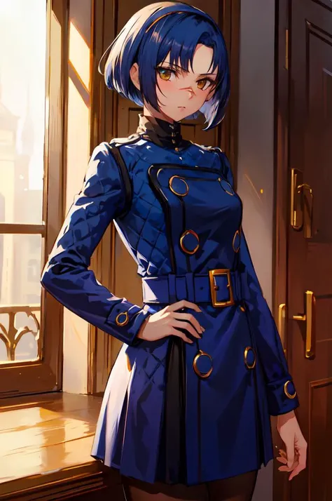 ultra detailed, masterpiece, best quality,
solo,
cowboy shot,
<lora:tokiko-nvwls-v1:0.9> tsumura tokiko, (scar:1.25), <lora:Velvet-Room-F-OutfitV2_Fp:1> velvetfoutfitv2, pantyhose, hairband,