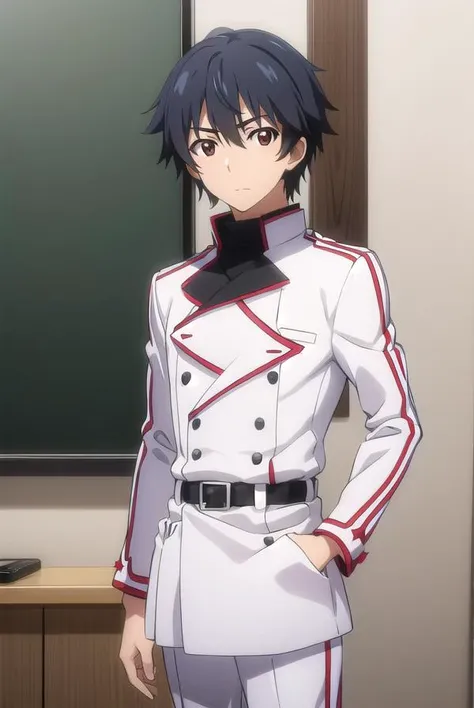 ichikaorimura, <lora:ichika orimura s2-lora-nochekaiser:1>,
ichika orimura, black hair, male focus, (brown eyes:1.3), mature male,
BREAK school uniform, belt, pants, uniform, military, military uniform,
BREAK indoors, classroom,
BREAK looking at viewer, (cowboy shot:1.5),
BREAK <lyco:GoodHands-beta2:1>, (masterpiece:1.2), best quality, high resolution, unity 8k wallpaper, (illustration:0.8), (beautiful detailed eyes:1.6), extremely detailed face, perfect lighting, extremely detailed CG, (perfect hands, perfect anatomy),