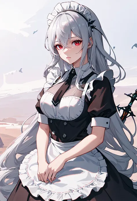 best quality, masterpiece, highres, solo, (skadi_arknights:1.10), (maid:1.40), (long maid dress:1.15), 23 <lora:skadi_arknights:0.80>