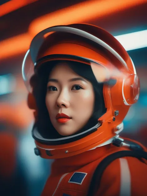 A stunning intricate full color portrait of a chinese women,wearing nasa outfit, space rocket in the background, having fun, epic character composition,by ilya kuvshinov, alessio albi, nina masic,sharp focus, natural lighting, subsurface scattering, f2, 35mm, film grain, half body shot  <lora:zzy_SDXL_1_:1>