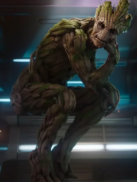 Groot1024, a human-tree, full body, sitting in a spaceship, thumbs up, detailed eyes, highly detailed, photography, ultra sharp, film, bokeh, professional, 4k   <lora:Groot1024:0.8>