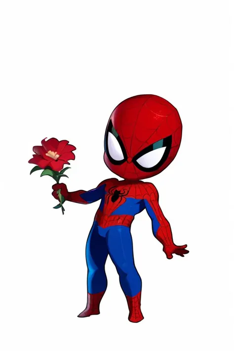 score_9, score_8_up, score_7_up, chibi, spidey, 1boy, solo, male focus, mask, superhero, spider web print, red bodysuit, blue bodysuit, multicolored clothes, looking at viewer, upper body, holding flower, holding bouquet, simple background <lora:Spider-Man (Peter B. Parker) v1.1 SDXL_LoRA_Pony Diffusion V6 XL:0.7>  <lora:GTChibiXL1024V1-07:0.7>