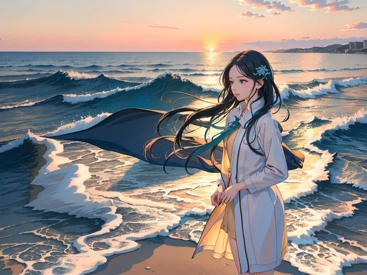 (ins style: 1.5), (oceanic beauty), 8k wallpaper, photography, 1 girl, [beach], [sea], [wind], (flowing dress), (tousled hair), (blowing wind), (serene mood), (vivid colors), (detailed features), (whimsical atmosphere), (graceful movement), (timeless charm), (seaside adventure), ulzzang-6500-v1.1,<lora:aespaKarina_aespaKarinaV2:0.5>, <lora:画风 唯美Samia:0.5>,[beautiful detailed face,beautiful detailed eyes]