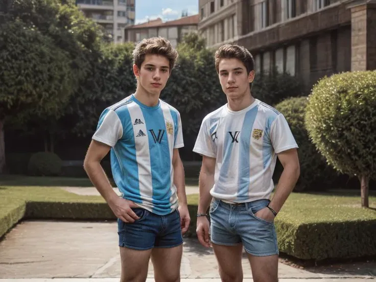 (2boys:1.3), masterpiece, high quality, highres, absurdres, pixiv masterpiece, ultra details, details, 4k, hdr, best quality,
looking at viewer,
(, 18 years old,:1.2)
perfect body, good proportions,
<lora:more_details:0.5>
<lora:Argentina:0.8> argentina, shirt